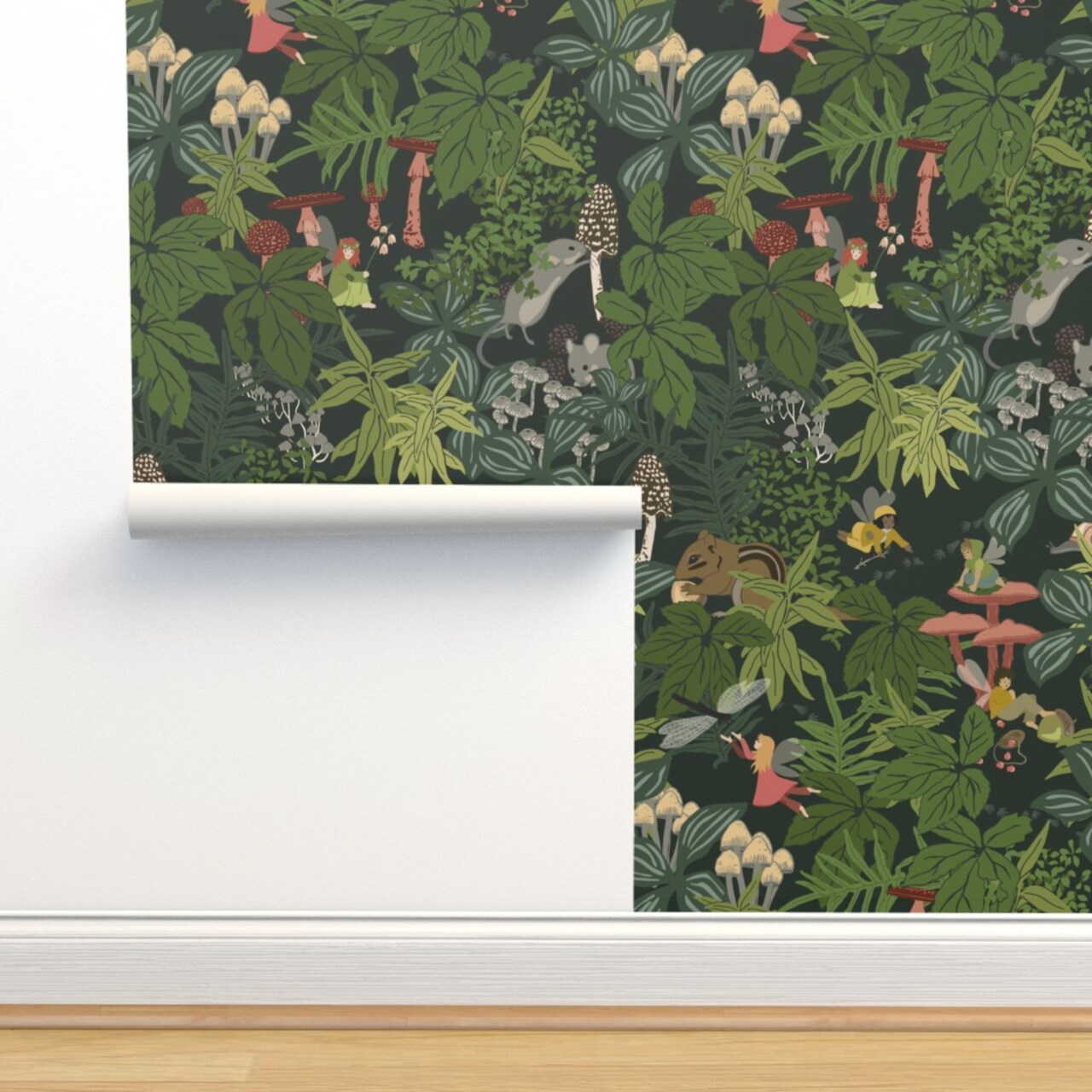Woodland Fairy Forest Extra Large Pink Nature Children Whimsical Custom Pre-pasted Wallpaper by Spoonflower Pre-Pasted Wallpaper 2FT Wide